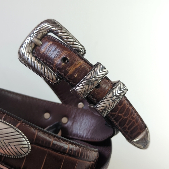 Roundtree & Yorke 90's Vintage Western Concho Full Grain Leather Belt Brown 38 - Picture 2 of 9